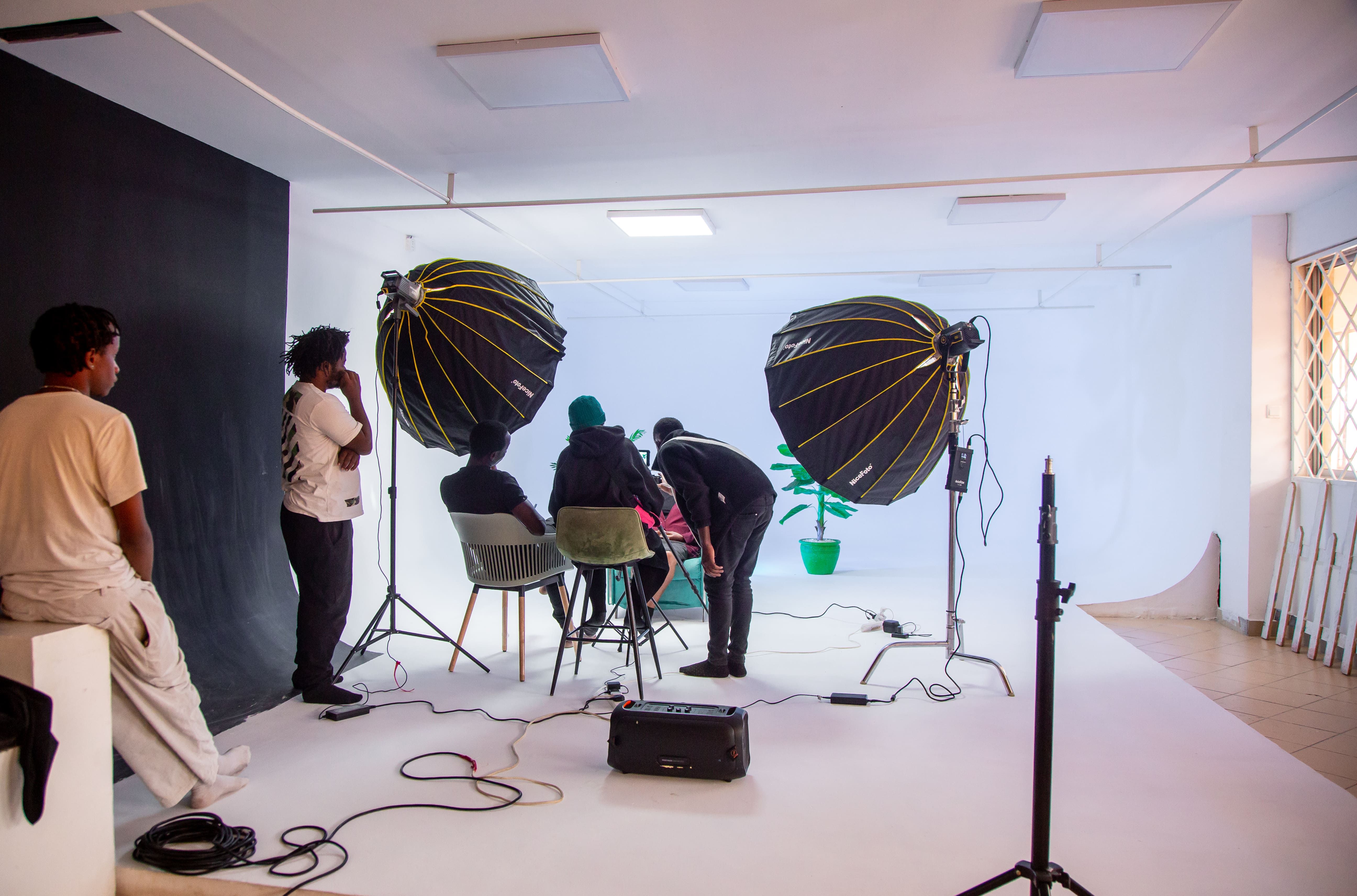 A YLab Studios production team working on a filmed studio setup